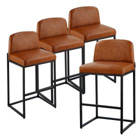 Bar Stool Set of 4, 27 inch Counter Height Stools, Modern PU Leather Counter Barstool with Backrest, Metal Legs, Easy Assembly Armless Bar Chair
