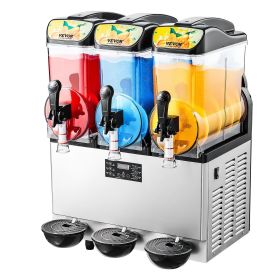 VEVOR Commercial Frozen Drink Maker, 15Lx3 Triple Tank Slushy Machine, 180 Cups Stainless Steel Margarita Smoothie Frozen Drink Machine